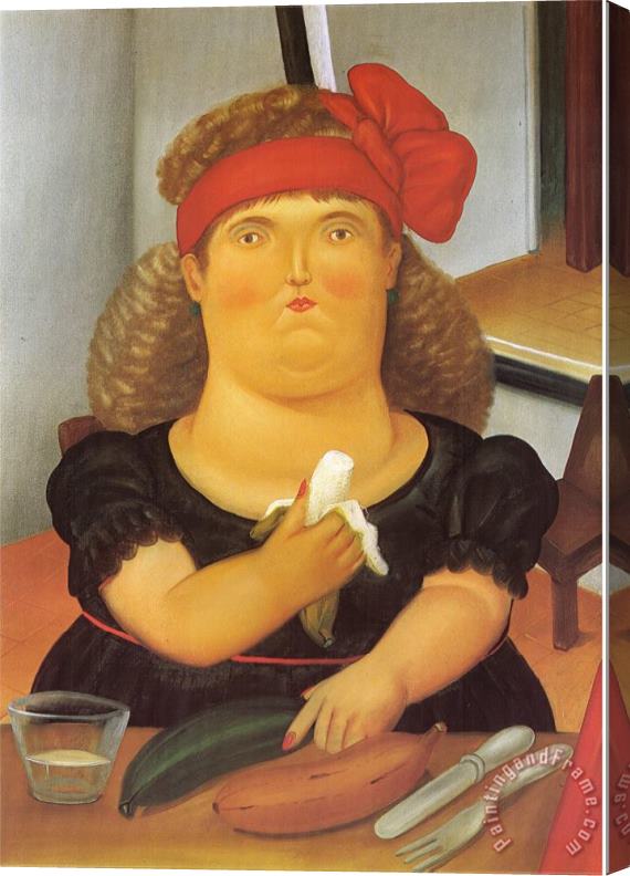 fernando botero Woman Eating a Bannana Stretched Canvas Painting / Canvas Art