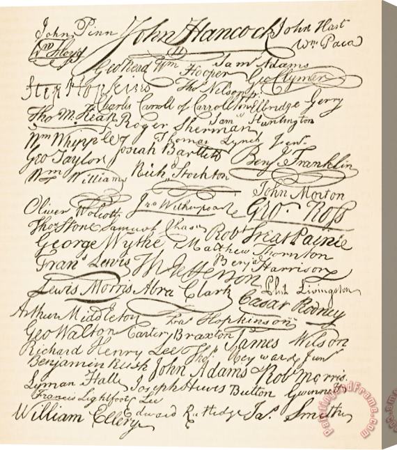 Founding Fathers Signatures attached to the American Declaration of Independence of 1776 Stretched Canvas Painting / Canvas Art