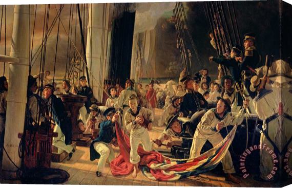 Francois Auguste Biard On the deck during a sea battle Stretched Canvas Print / Canvas Art