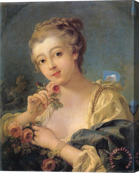 Francois Boucher Young Woman with a Bouquet of Roses Stretched Canvas Painting / Canvas Art