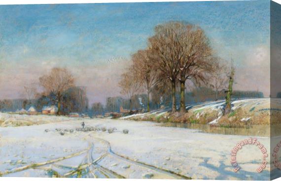 Frank Hind Herding Sheep In Wintertime Stretched Canvas Painting / Canvas Art