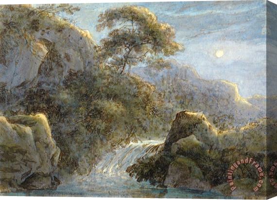 Franz Innocenz Kobell Waterfall in The Mountains by Moonlight Stretched Canvas Print / Canvas Art