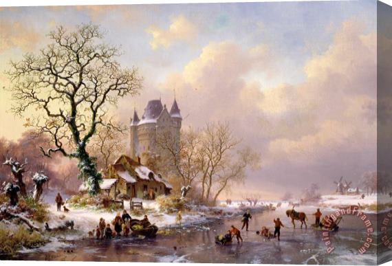 Frederick Marianus Kruseman Winter Landscape with Castle Stretched Canvas Painting / Canvas Art
