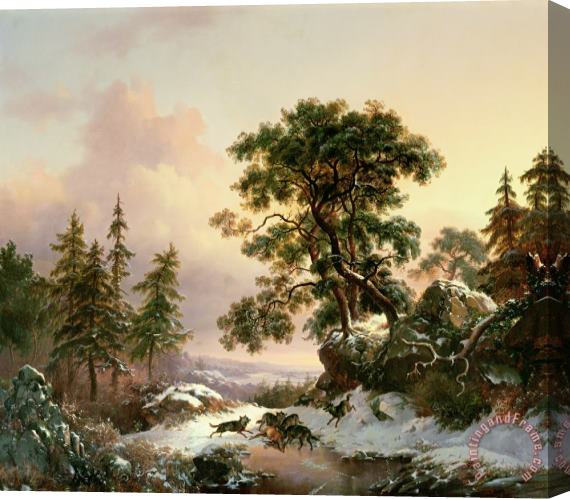 Frederick Marianus Kruseman Wolves in a Winter Landscape Stretched Canvas Print / Canvas Art