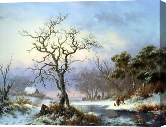 Frederik Marianus Kruseman Faggot Gatherers in a Winter Landscape Stretched Canvas Painting / Canvas Art