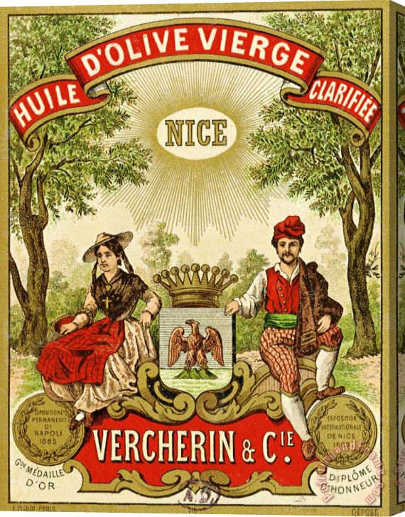 French School Label For Vercherin Extra Virgin Olive Oil Stretched Canvas Painting / Canvas Art