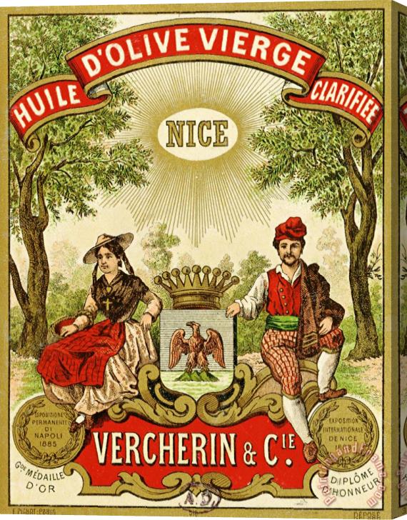 French School Label For Vercherin Extra Virgin Olive Oil Stretched Canvas Print / Canvas Art