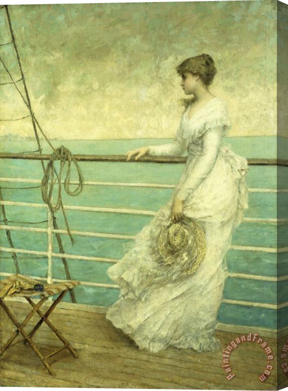 French School Lady On The Deck Of A Ship Stretched Canvas Print / Canvas Art