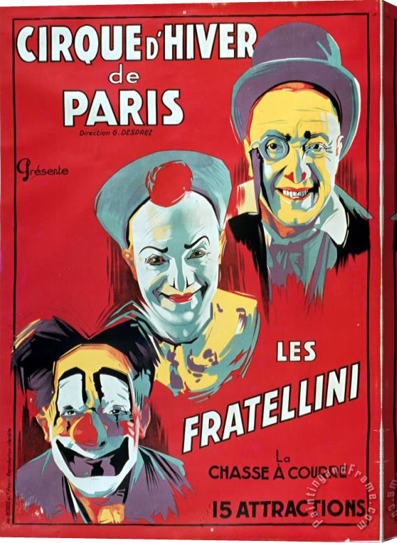 French School Poster advertising the Fratellini Clowns Stretched Canvas Print / Canvas Art