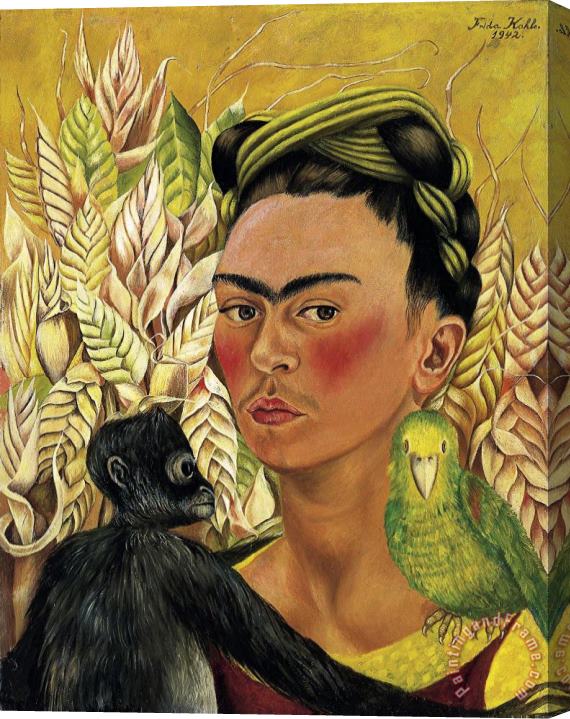 Frida Kahlo Autorretrato Con Chango Y Loro (self Portrait with Monkey And Parrot) Stretched Canvas Print / Canvas Art