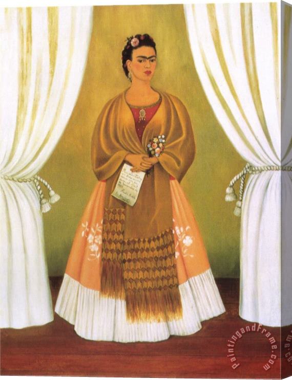 Frida Kahlo Self Portrait Dedicated Tomleon Trotsky Between The Curtains 1937 Stretched Canvas Painting / Canvas Art