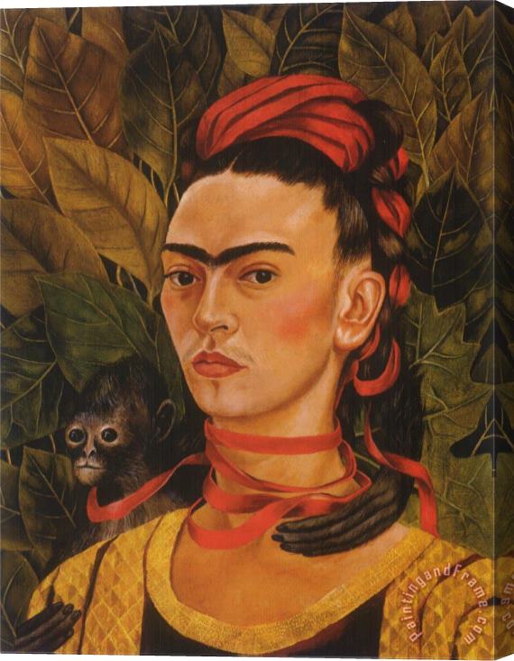 Frida Kahlo Self Portrait with Monkey 1940 Stretched Canvas Painting / Canvas Art