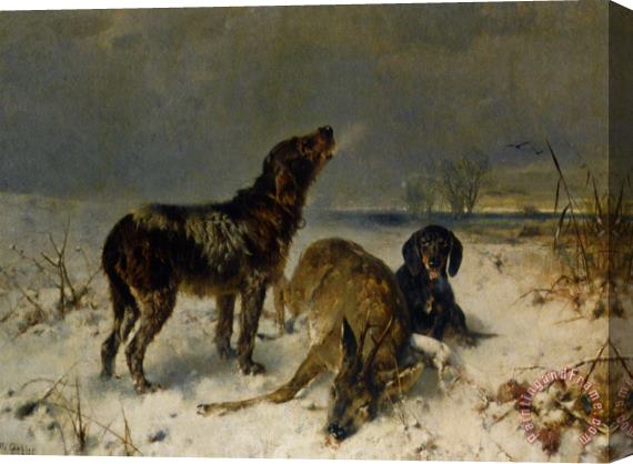 Friedrich Otto Gebler Two Hunting Dogs with Their Catch Stretched Canvas Print / Canvas Art