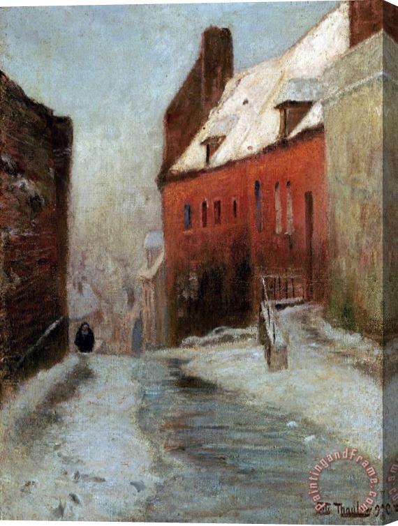 Fritz Thaulow A Winter Street Scene, Montreuil Stretched Canvas Painting / Canvas Art
