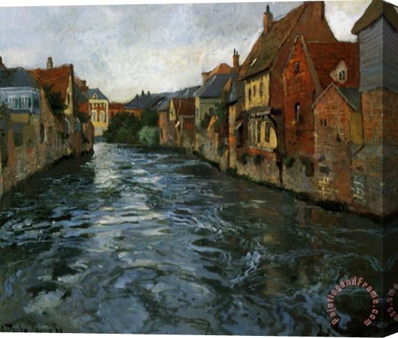Fritz Thaulow Bord De Riviere, Vue D'abbeville Stretched Canvas Painting / Canvas Art