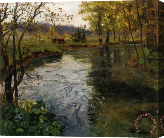 Fritz Thaulow Landscape with Cows by a Stream Stretched Canvas Painting / Canvas Art