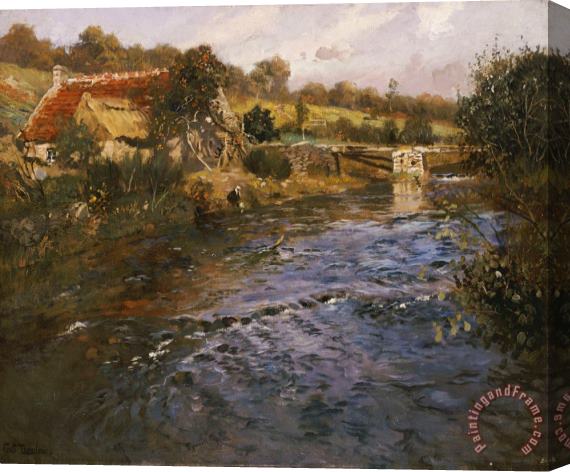 Fritz Thaulow River Landscape with a Washerwoman Stretched Canvas Print / Canvas Art
