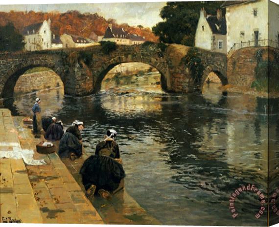 Fritz Thaulow Washerwomen in the Morning at Quimperle Stretched Canvas Painting / Canvas Art