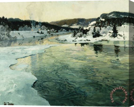 Fritz Thaulow Winter On The Mesna River Near Lillehammer Stretched Canvas Painting / Canvas Art