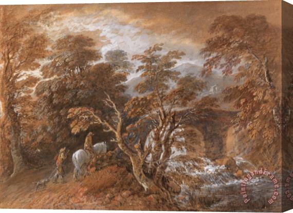 Gainsborough, Thomas Hilly Landscape with Figures Approaching a Bridge Stretched Canvas Print / Canvas Art