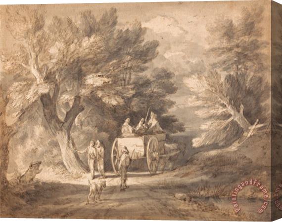 Gainsborough, Thomas Wooded Landscape with Country Cart And Figures Walking Down a Lane Stretched Canvas Painting / Canvas Art