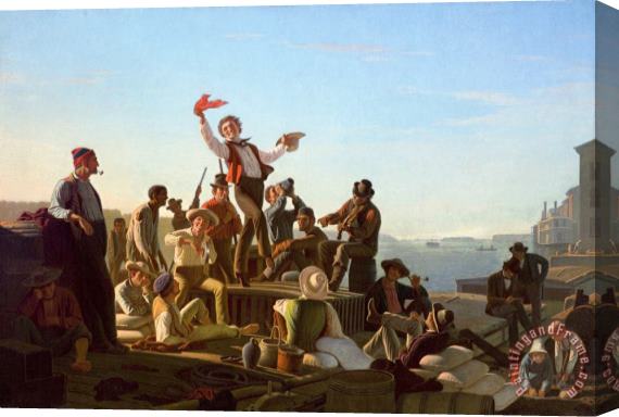 George Caleb Bingham Jolly Flatboatmen in Port Stretched Canvas Painting / Canvas Art
