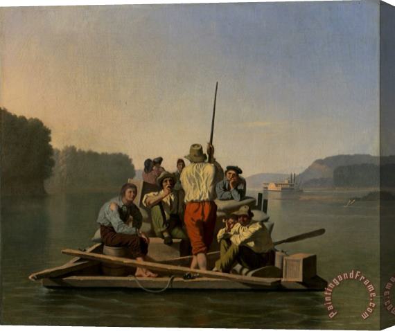 George Caleb Bingham Lighter Relieving a Steamboat Aground Stretched Canvas Painting / Canvas Art