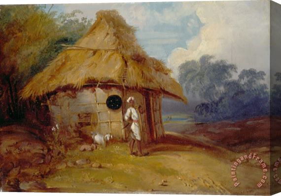 George Chinnery View in Southern India, with a Warrior Outside His Hut Stretched Canvas Print / Canvas Art