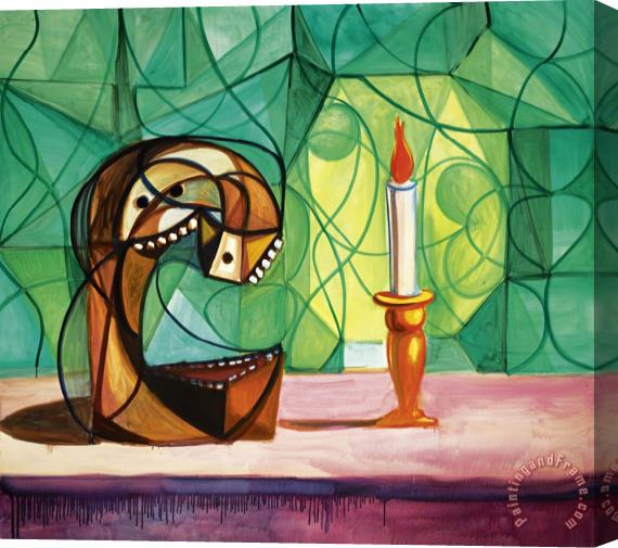George Condo Skull with Candle Stretched Canvas Painting / Canvas Art