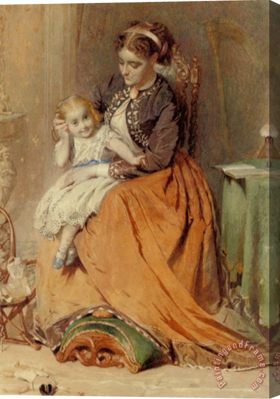 George Elgar Hicks A Girl Listening to The Ticking of a Pocket Watch While Sitting on Her Mothers Lap Stretched Canvas Painting / Canvas Art