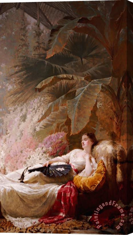 George Elgar Hicks Portrait Of Adelaide Maria Guiness Reclining On A Sofa In A Conservatory Stretched Canvas Painting / Canvas Art