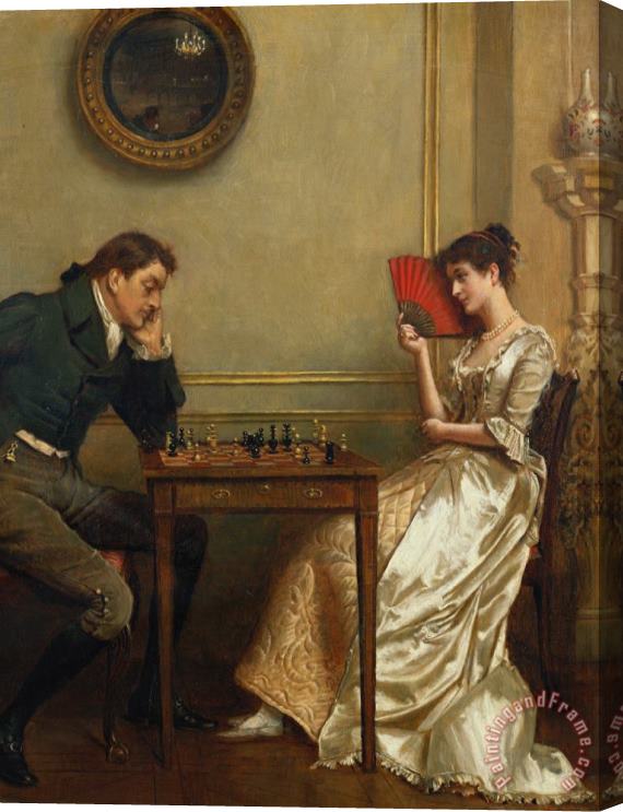 George Goodwin Kilburne A Game Of Chess Stretched Canvas Print / Canvas Art
