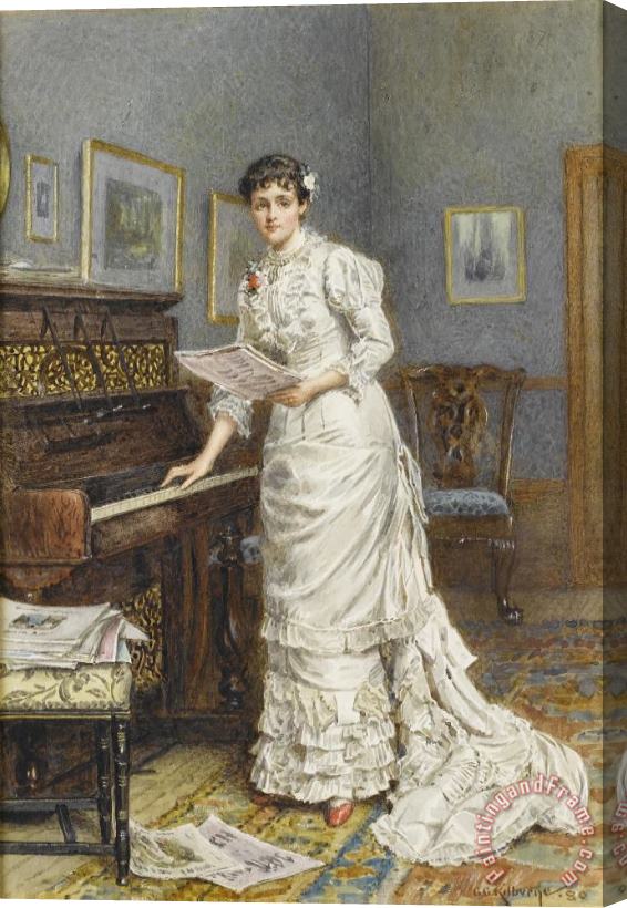 George Goodwin Kilburne A Young Woman at a Piano Stretched Canvas Painting / Canvas Art