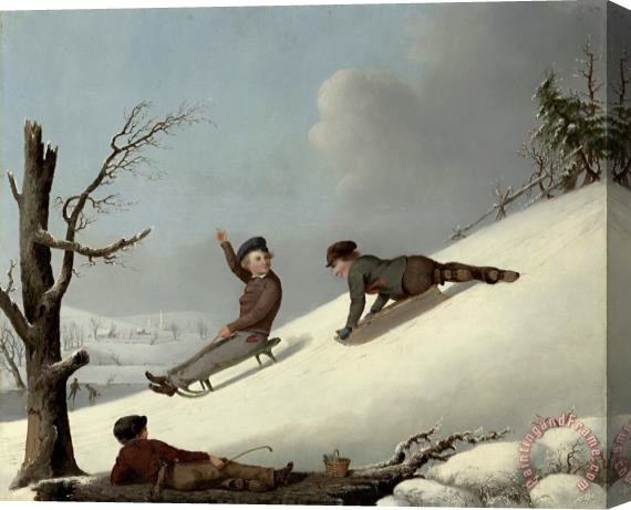 George Henry Durrie Sledding Stretched Canvas Print / Canvas Art