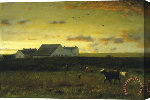 George Inness Farm Landscape, Cattle in Pasture Sunset Nantucket Stretched Canvas Print / Canvas Art