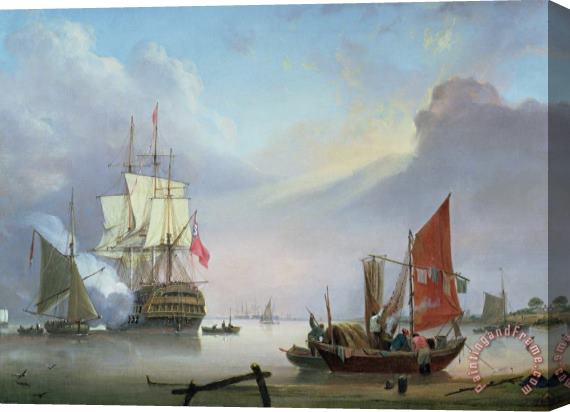 George Webster British Man-o'-War off the coast Stretched Canvas Print / Canvas Art