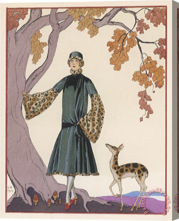 Georges Barbier Fur Hat And Coat by Worth Stretched Canvas Print / Canvas Art