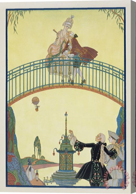 Georges Barbier Love On The Bridge Stretched Canvas Print / Canvas Art