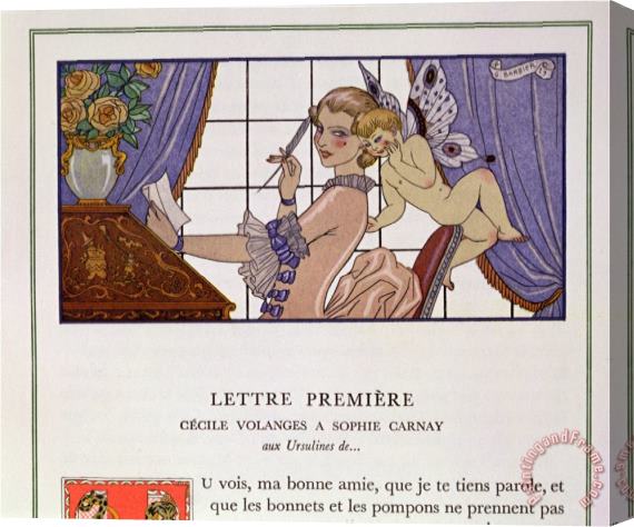 Georges Barbier The First Letter Illustration From Les Liaisons Dangereuses Stretched Canvas Print / Canvas Art