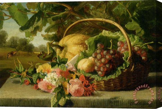 Geraldine Jacoba Van De Sande Bakhuyzen A Still Life with Flowers Grapes And a Melon Stretched Canvas Print / Canvas Art