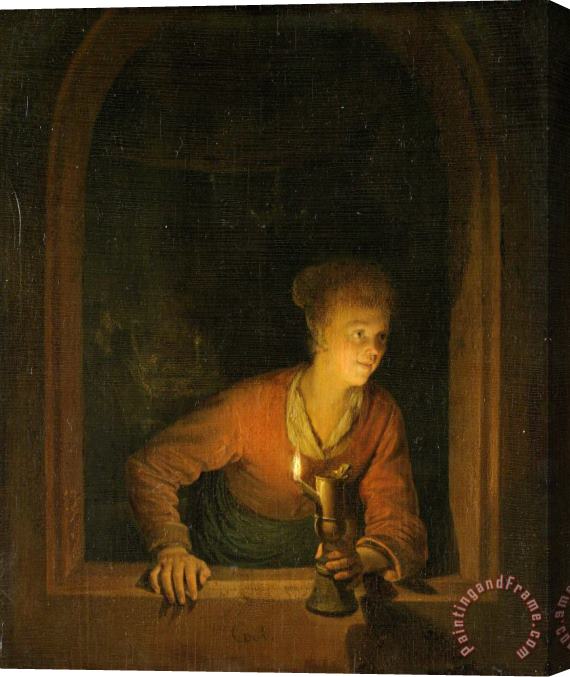 Gerard Dou Girl with an Oil Lamp at a Window Stretched Canvas Painting / Canvas Art