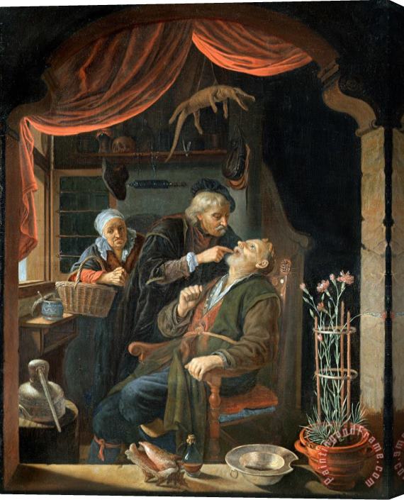 Gerrit Dou A Dentist Examining The Tooth of an Old Man Stretched Canvas Print / Canvas Art