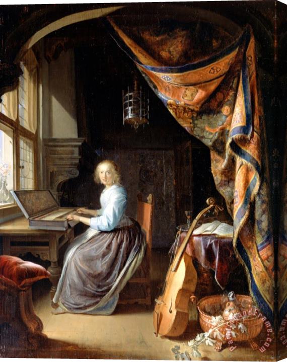 Gerrit Dou A Woman Playing a Clavichord Stretched Canvas Print / Canvas Art