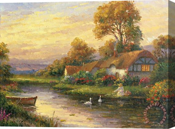 Ghambaro Lakeside Cottage Stretched Canvas Painting / Canvas Art