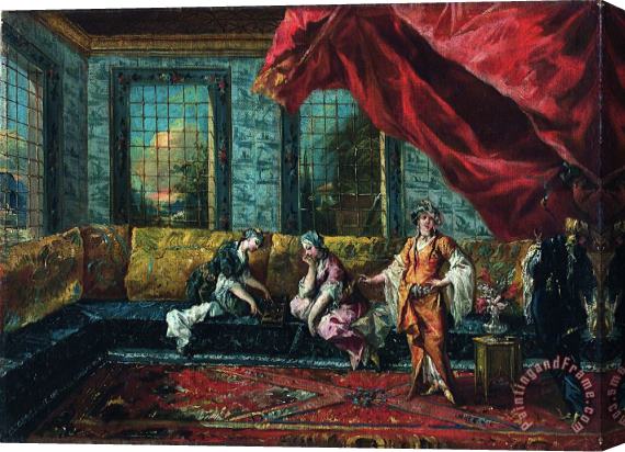 Giovanni Antonio Guardi; Francesco Guardi Two Odalisques Playing Mancala in The Harem Stretched Canvas Print / Canvas Art