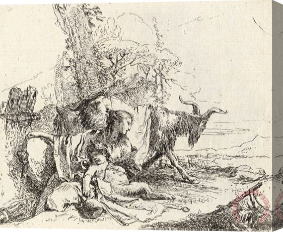 Giovanni Battista Tiepolo A Nymph with a Small Satyr And Two Goats, From Vari Capricci Stretched Canvas Print / Canvas Art