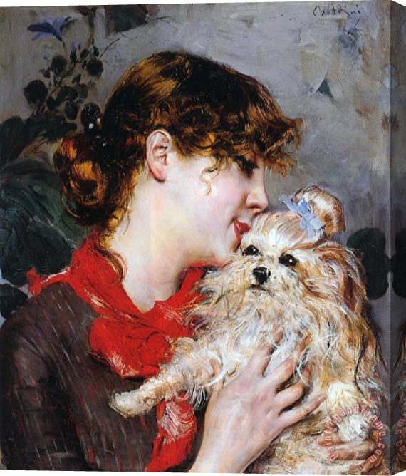 Giovanni Boldini The actress Rejane and her dog Stretched Canvas Painting / Canvas Art