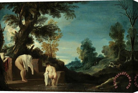 Giovanni F. Barbieri Landscape with Bathing Women Stretched Canvas Painting / Canvas Art
