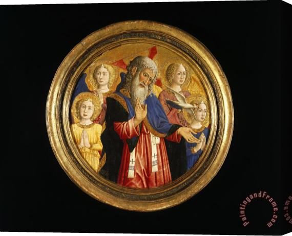 Giovanni Francesco da Rimini God The Father with Four Angels And The Dove of The Holy Spirit Stretched Canvas Print / Canvas Art