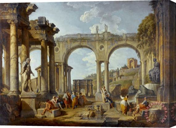 Giovanni Paolo Panini A Capriccio of Roman Ruins with The Arch of Constantine Stretched Canvas Painting / Canvas Art